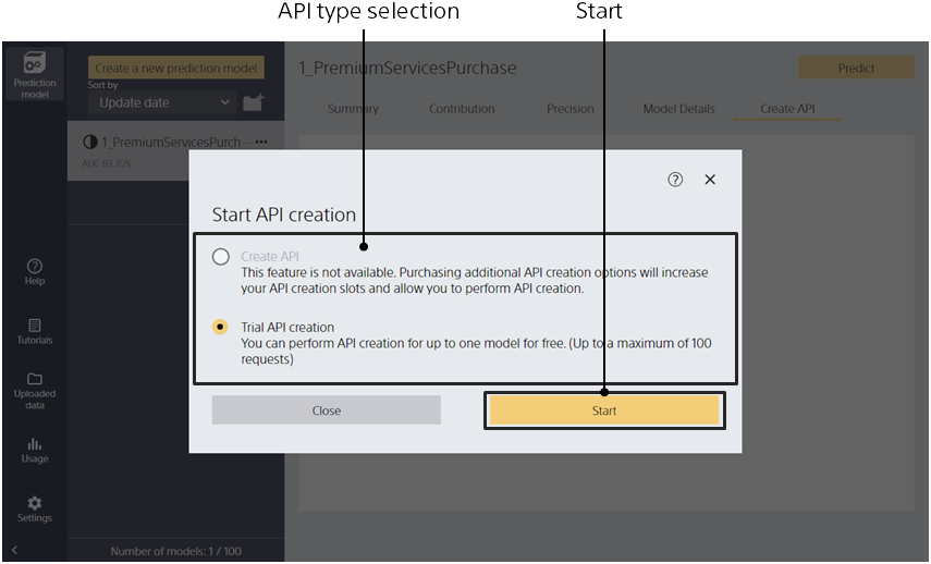 2 API Creation Screen